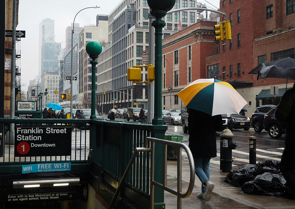 Franklin Street subway station in the rain